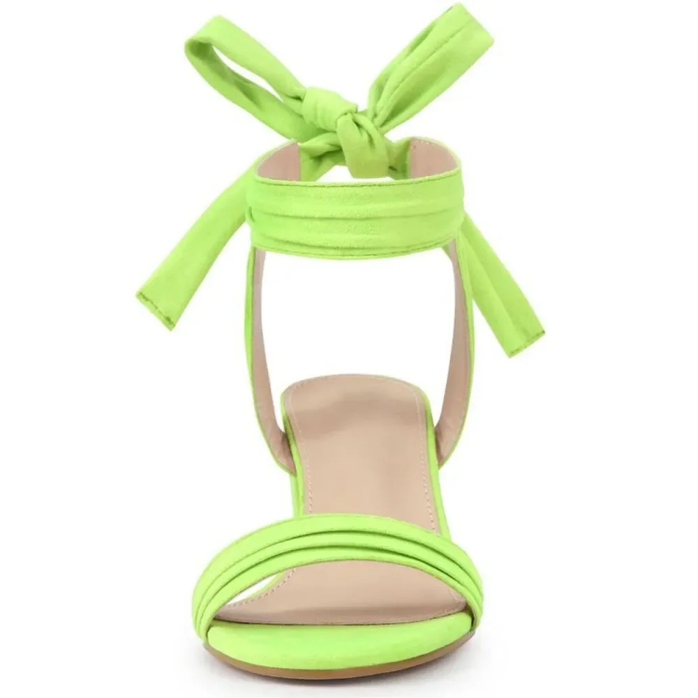 Women's Back to College Open Toe Ankle Tie Block Heeled Sandals Lime 6.5